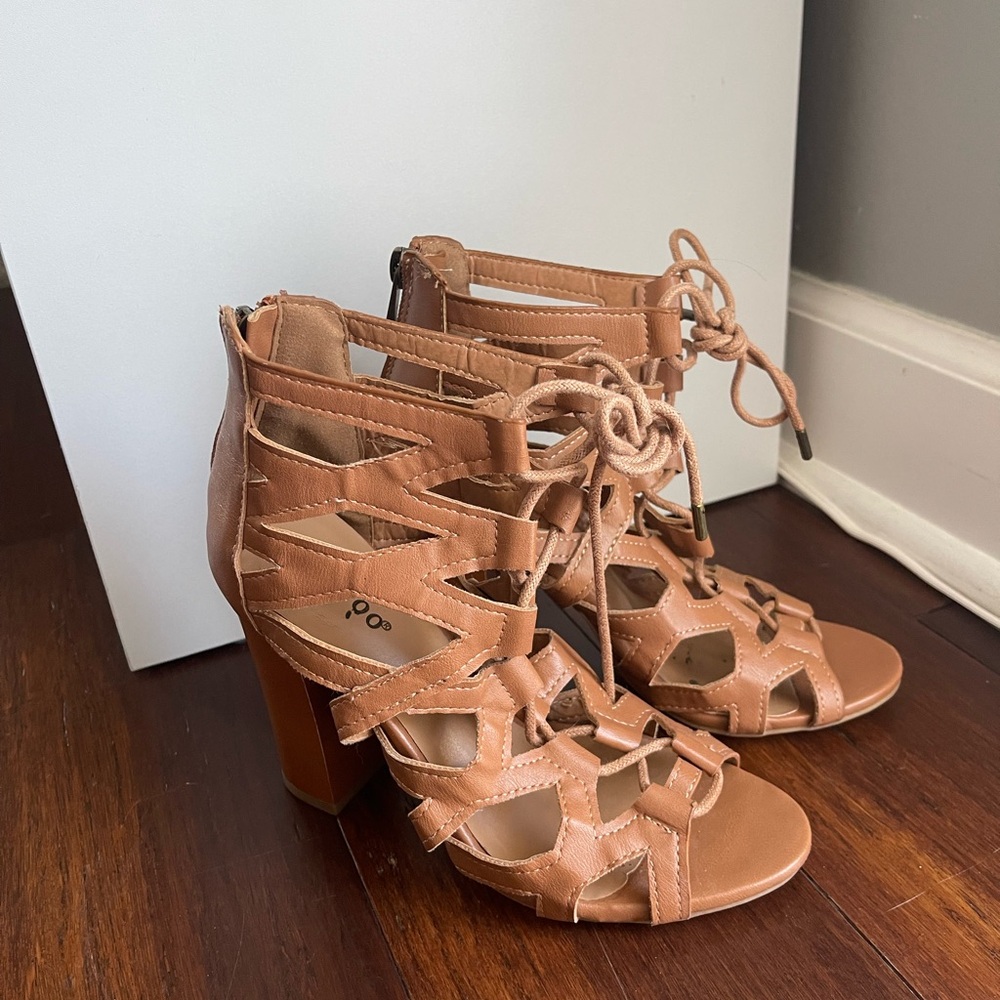 Women's Tan Strappy Heeled Sandals